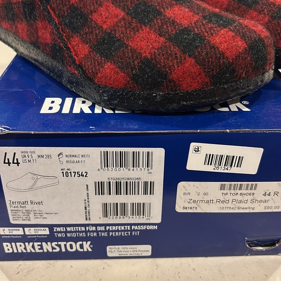 NWB Birkenstock Men’s Zermatt Rivet Red Plaid Shearling Lined Slipper -US11 (44) - Picture 10 of 11
